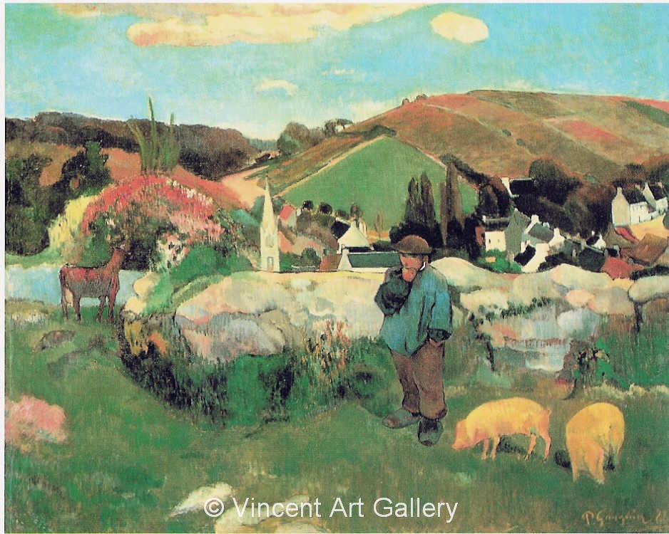 A3596, GAUGUIN, Breton Landscape with Pigs, 1888